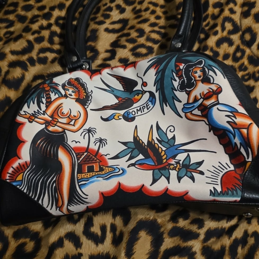 Artistic Tattoo Design Shoulder Bag - Black and Multicolor